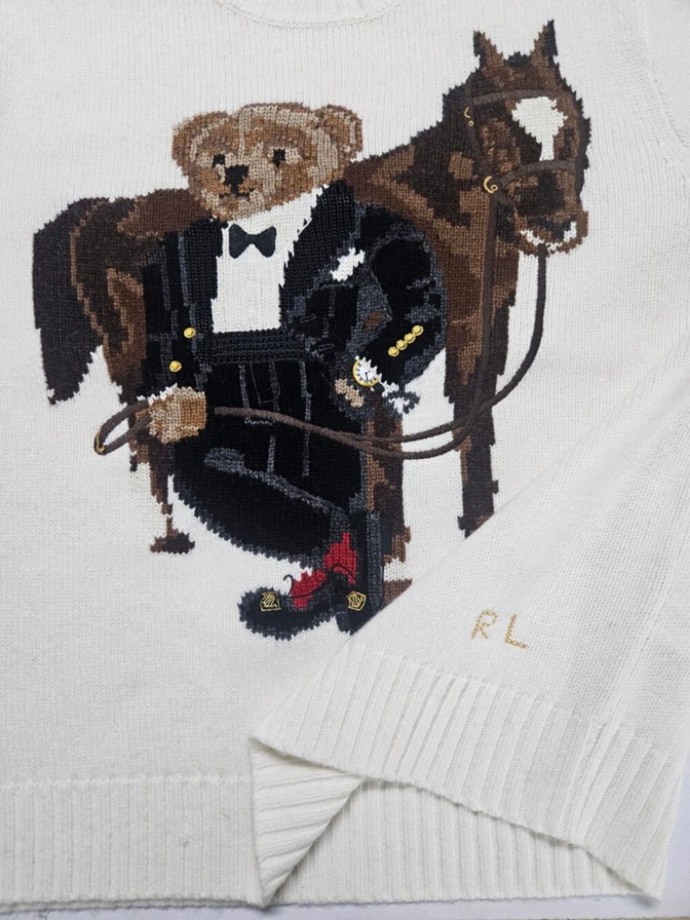 Polo Ralph Lauren Bear & Horse White Knit Sweater - Picture 4 of 7